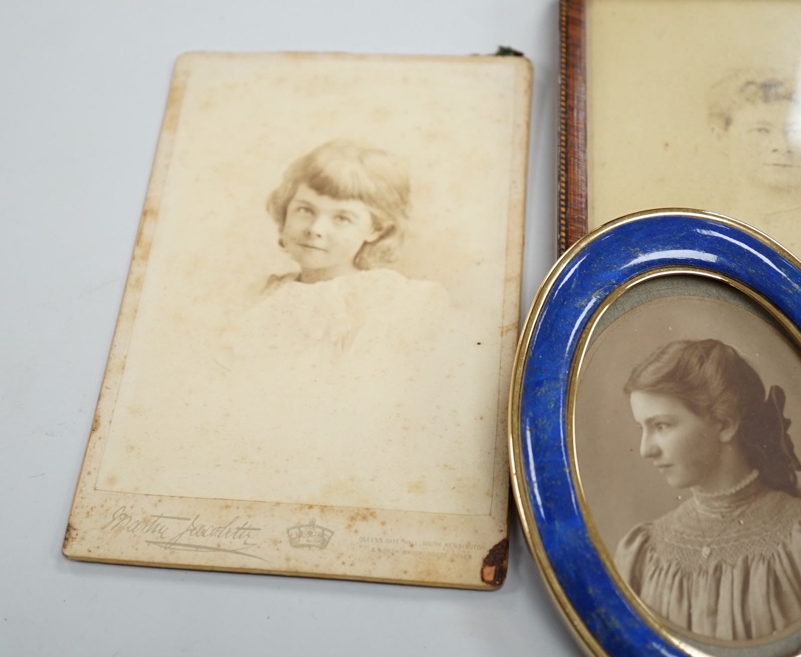 A selection of portrait photographs and miniatures relating to the Robson Family. To include the subjects of: Mary Jane Robson, Caroline Eliza Robson (1852-1947), photograph taken by Walter Charles Corin of Haslemere, Ma